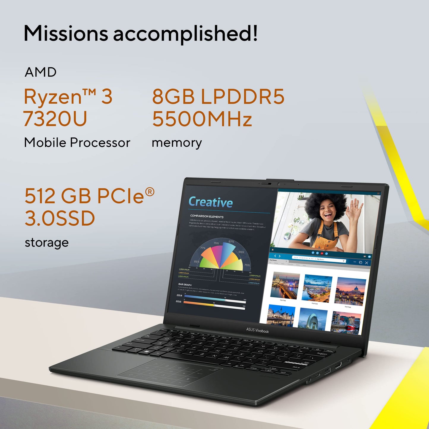 ASUS Vivobook Go 14 Ryzen 3 7320U 8GB RAM 512GB SSD Mixed Black