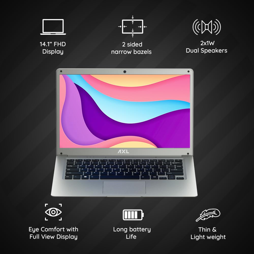 AXL VayuBook Laptop 14.1 Inch FHD IPS Display (4GB Ram,128GB SSD) 1920 * 1080 Resolution | HD Gemini Lake N4020 | Windows 11 Home | UHD Graphics 600 (Cloud Silver)