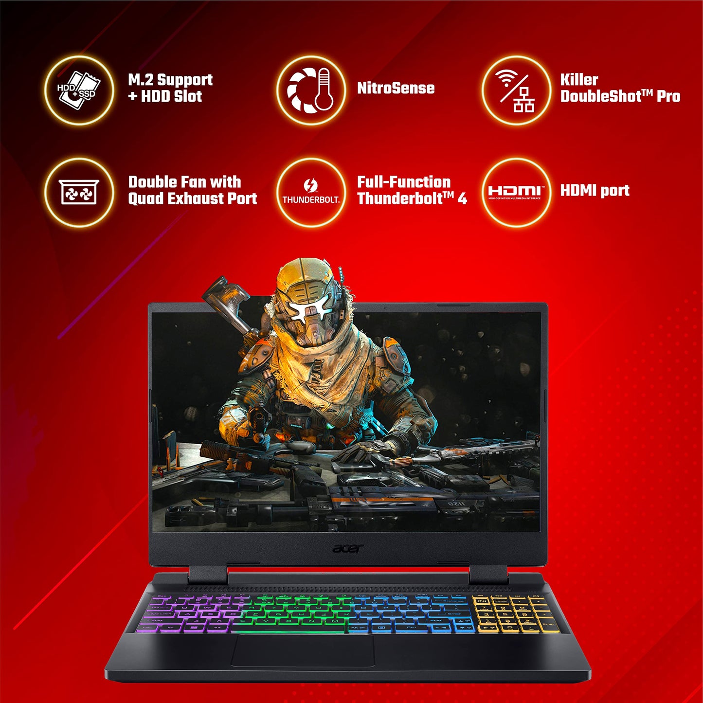 Acer Nitro 5 12th Gen Intel Core i5-12450H Gaming Laptop (16 GB RAM/512 GB SSD/RTX 3050 Graphics/144 Hz/RGB Backlit/Win11 Home) AN515-58 with 39.62 cm (15.6") FHD IPS Display, Obsidian Black, 2.5 KG
