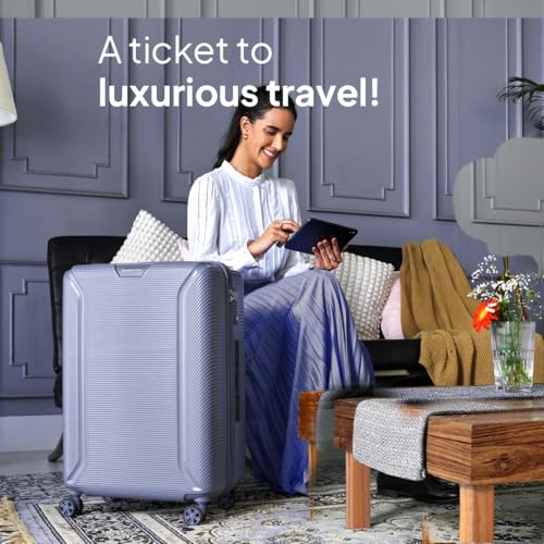 American Tourister Medium Robotech with TSA Lock & 8 Wheel, 67 CM Hard PC Check-in Suitcase for Travel/Trolley Bag for Travel/Travel Bag with Double Wheel for Women & Men - Cadet Blue