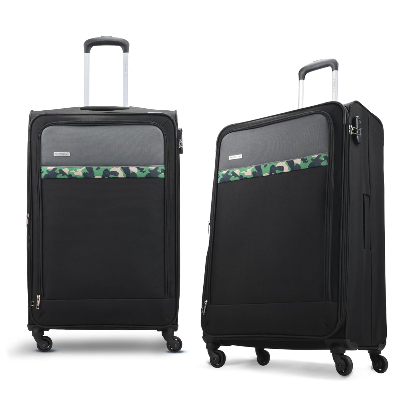 Aristocrat Commander 69Cms Premium Polyester with PVC Coating Soft Sided Check-in 4 Spinner Wheels Medium Black Suitcase
