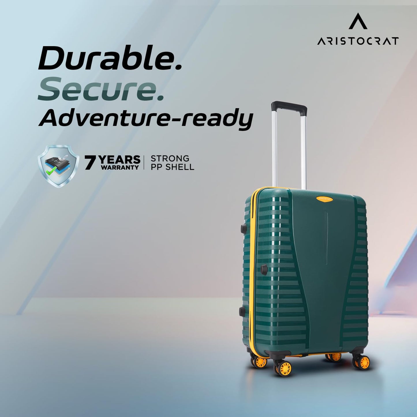 Aristocrat Polypropylene Airpro Plus Check-in 66 Cm(Medium) 8 Wheel Spinners Trolley Bags for Travel Hard Case Luggage, Lightweight Bag with TSA Lock & Anti-Theft Zipper(Green), Grey