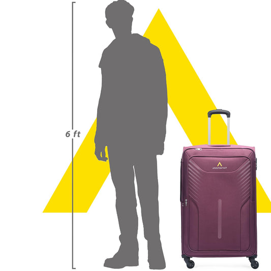 Aristocrat Skyway Large Size Soft Check in Luggage (79 cm) | Spacious Polyester Trolley with 4 Wheels and Combination Lock | Dazzling Maroon | Unisex| 5 Year Warranty