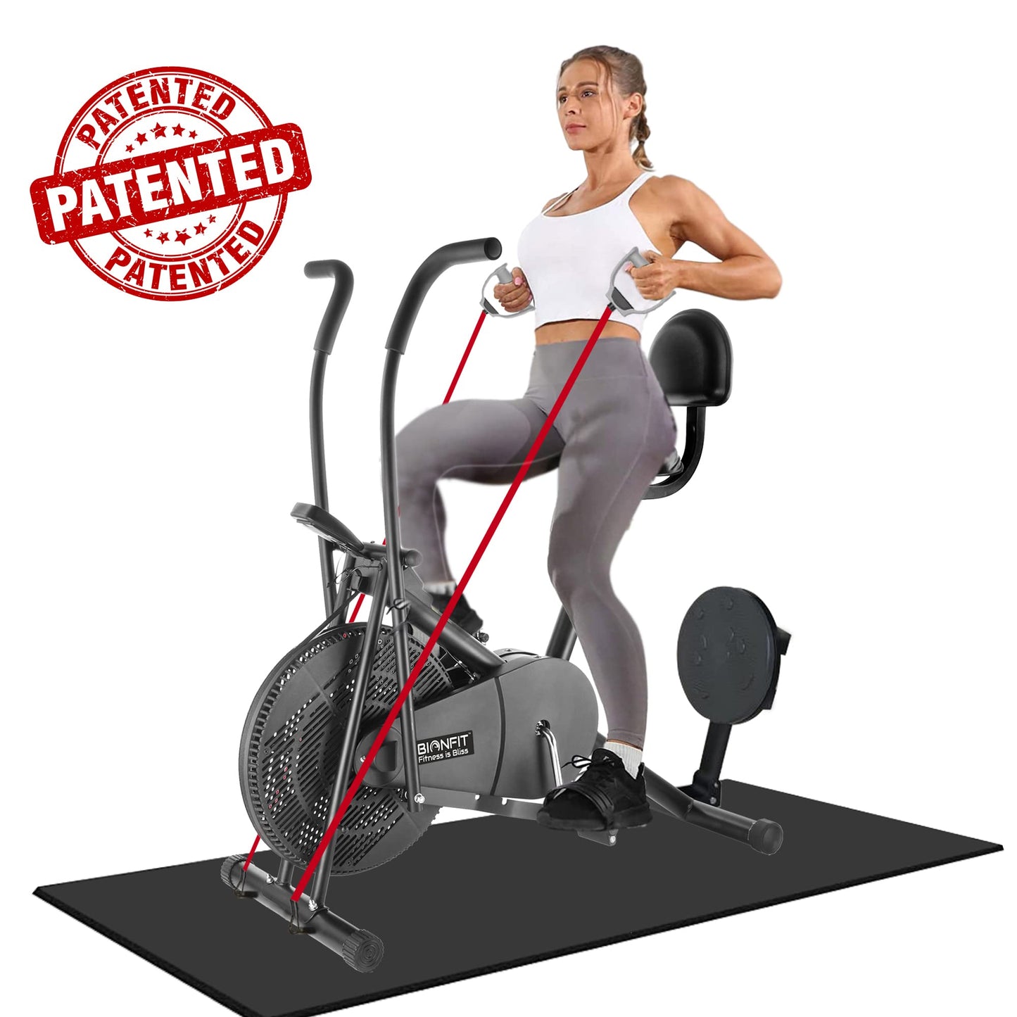 BIONFIT Moving Handle Exercise Gym Cycle | 2 Year Warranty, Air Bike with Attached Resistance Band, Abs Twister, Back Support, upright cycle for Home Fitness | Free Virtual Online Installation Support