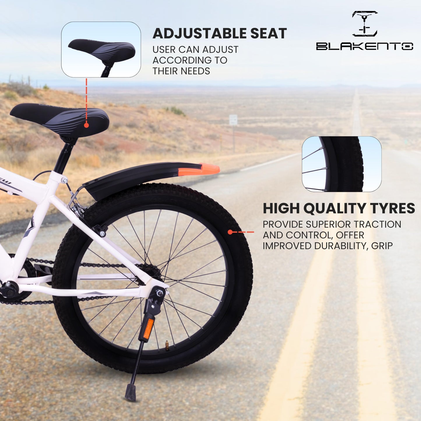 BLAKENTO Kids Cycle for Girls and Boys |20T Ace Crew Cycle for Kids 6 to 9 Years| Premium Matte Finished White & Orange