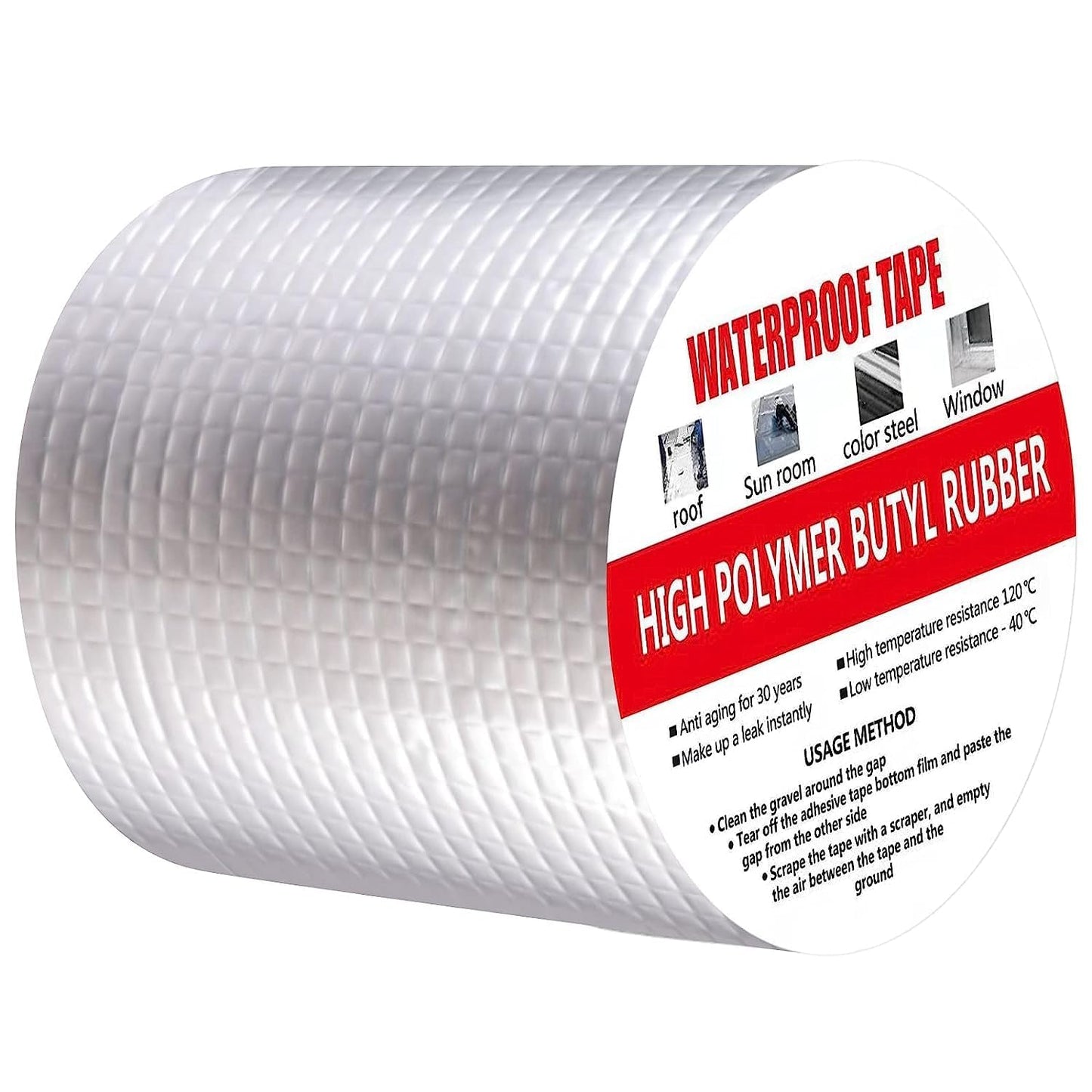 BRITSPEAR Alluminium Foil Waterproof Butyl Rubber Tape Leakage Repair For Roof Pipe Door Ceiling Kitchen Sink Surface Crack Water Tank Adhesive Tape (10 cm x 5 Meter)