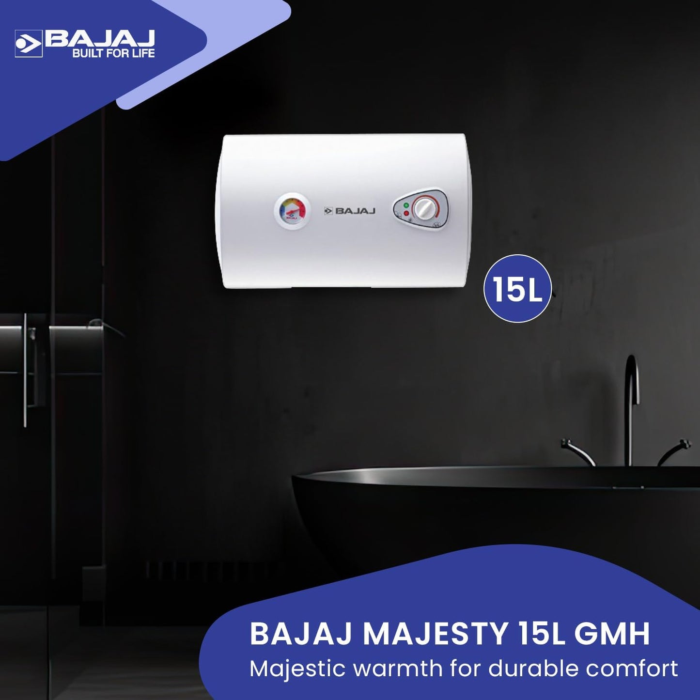 Bajaj Majesty 15GMH Geyser|(RF) 15-Litre 2000-Watt Storage Water Heater|Wall mounting|White