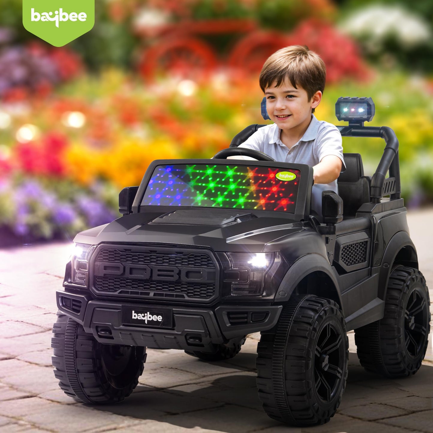 Baybee Bronco Battery Operated Jeep for Kids, Ride on Toy Kids Car with RGB Windshield Light & Music | Electric Jeep Battery Car | Baby Big Car for Kids to Drive 3 to 8 Years Boys Girls (Black)