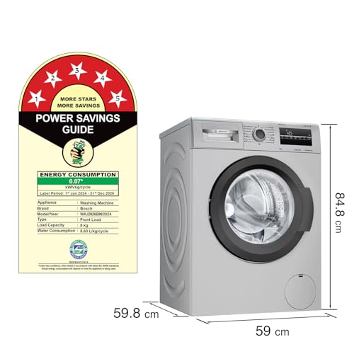 Bosch 8 kg 5 Star Fully-Automatic Front Loading Washing Machine (WAJ2826BIN, Shiny Silver, AI active water plus, In-Built Heater)