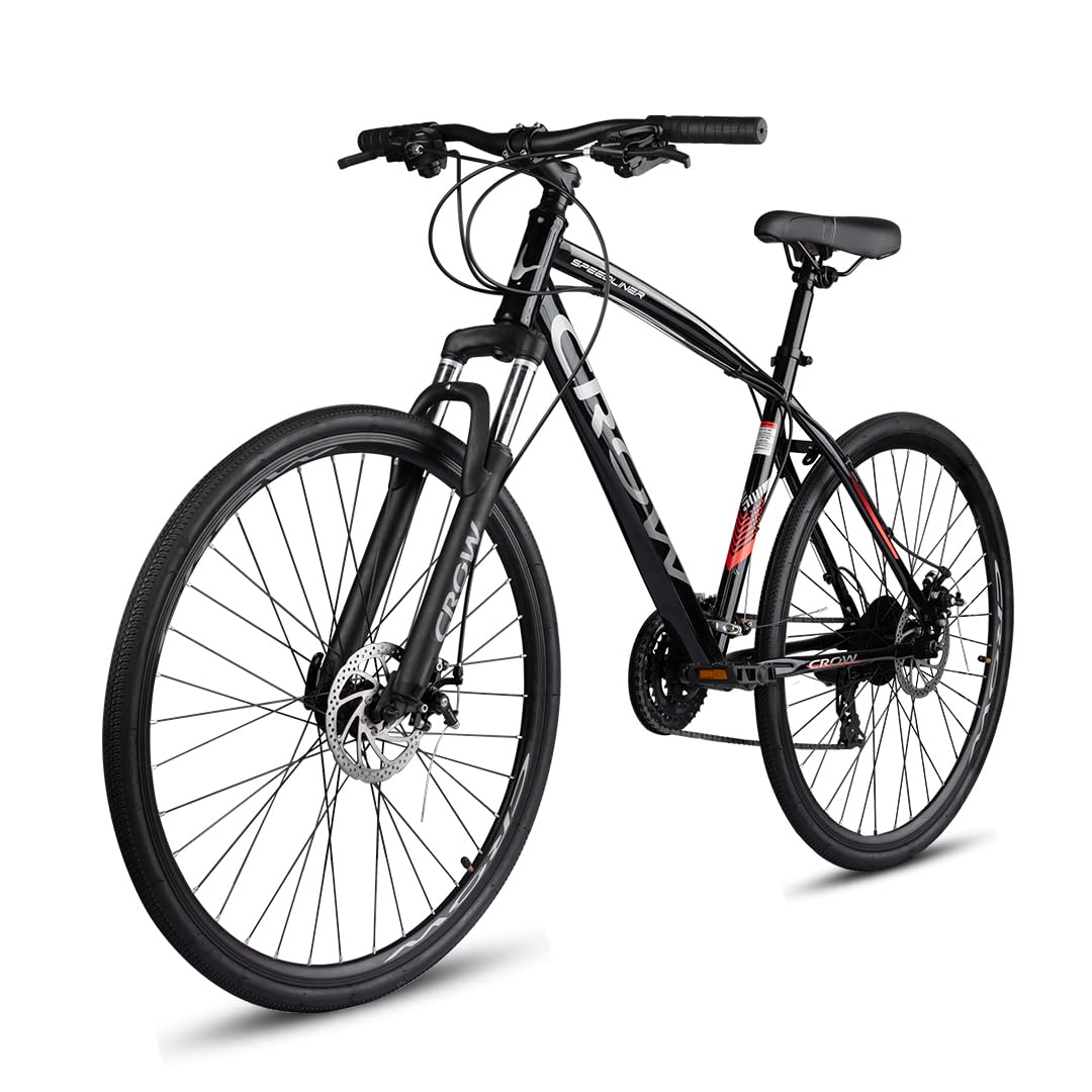 CROW - SPEEDLINER 21 Speed | 700 * 35C Hybrid | 21 Speed Gear Cycle | Dual Disc Brakes | Suspension Fork | HITENSILE Steel Frame | Ideal for Girls/Boys/Men
