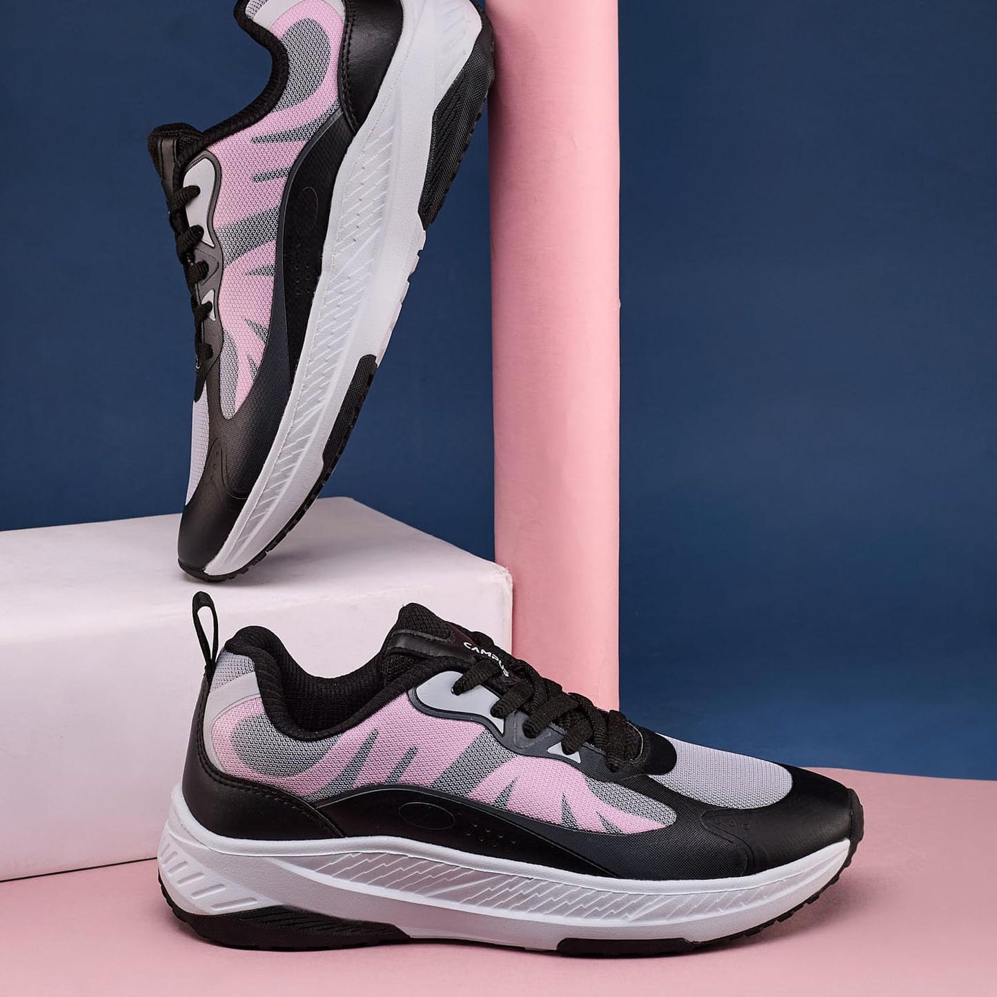 Campus Womens Fable Running Shoes Black Pink Breathable Mesh Nitrofly Cushioned