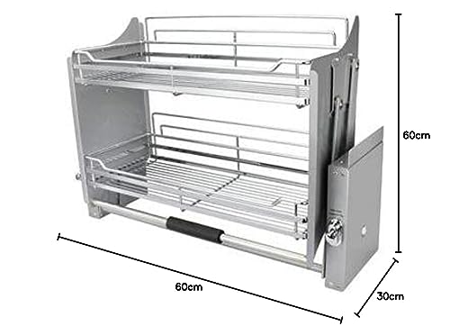 DBR Modular Kitchen Storage Rack Lift Basket Elevator Pull Down Two Tier Shelf Unit For Cabinet Width 60 CM (Silver) Imported (Width 600 MM)