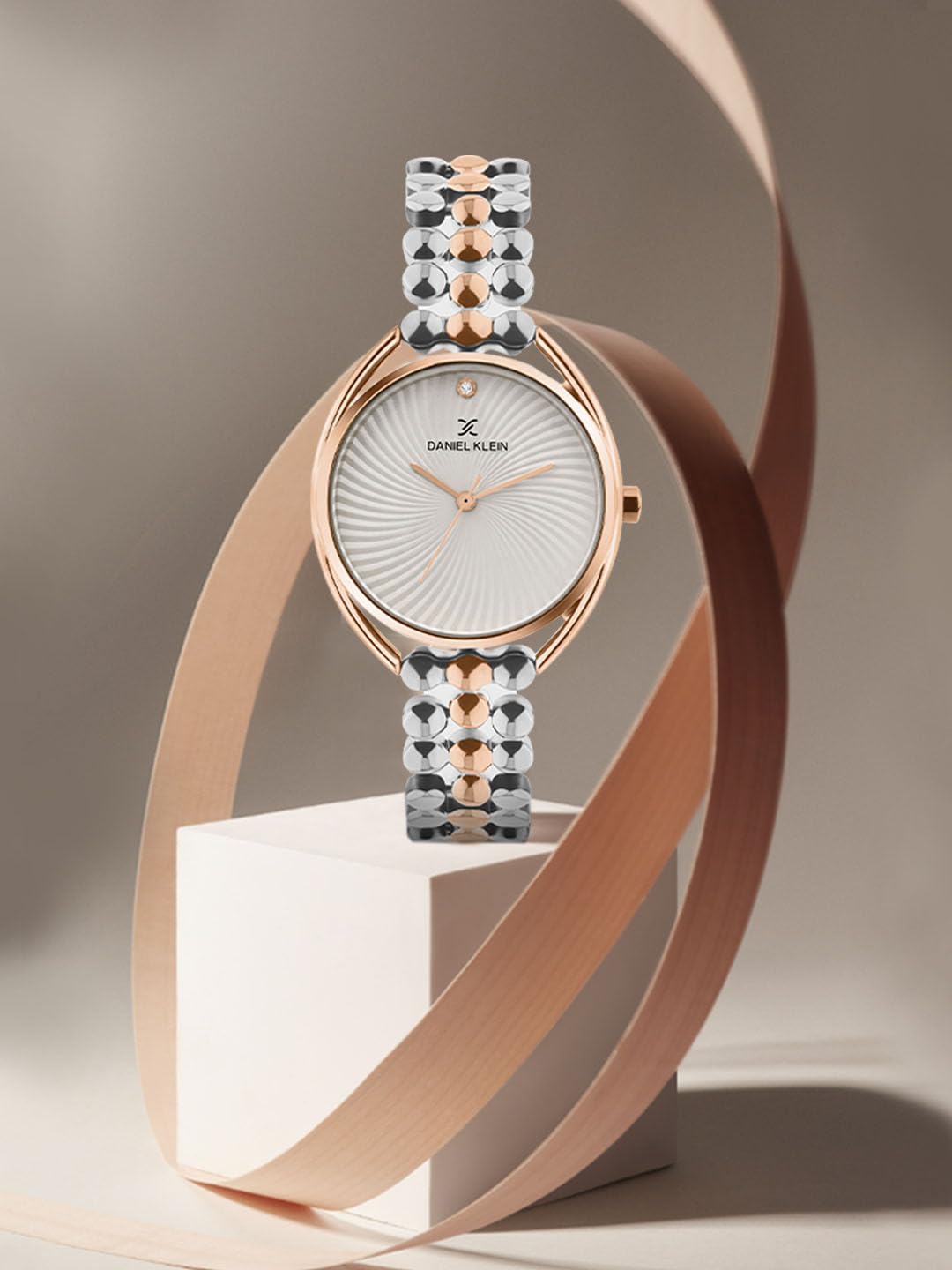 Daniel Klein Stainless Steel Silver And Rose Gold Strap Women's Analog Premium Watch - DK.1.14020-2