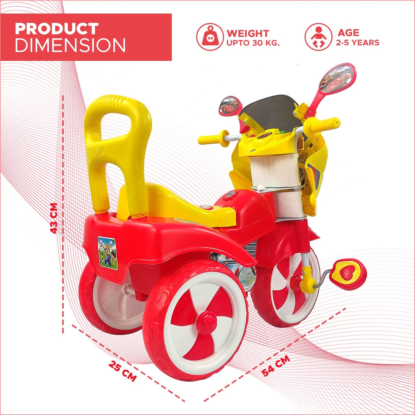 Dash Victor Tricycle for Kids, Baby Cycle, Kids Cycle, Tricycle for Kids for 2 Years to 5 Years with Under Seat Storage, Light and Music (Capacity 30Kg | Red)