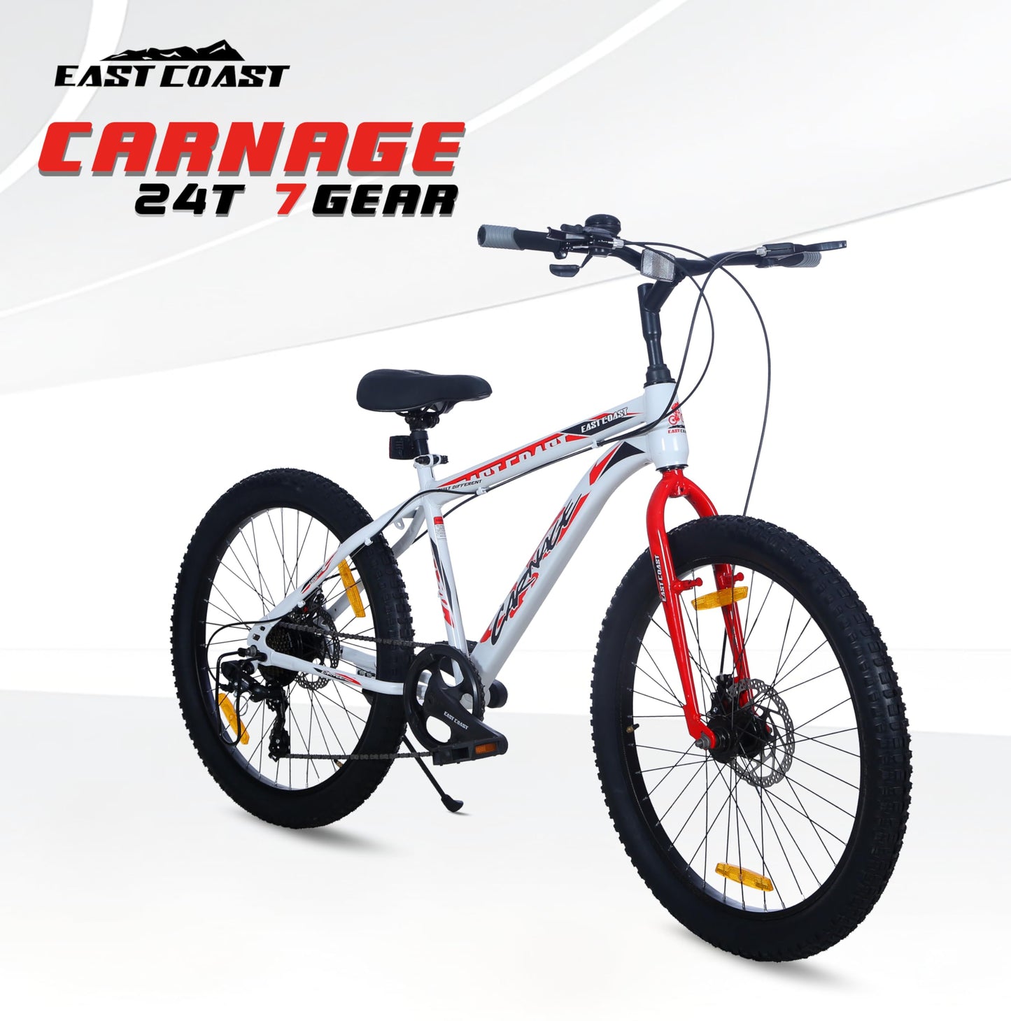 EAST COAST Carnage 24T Cycle with 7 Speed Gear (9years to 13 Years Big Kids), Rigid, 16 Centimeters, White
