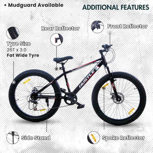 EAST COAST Hustle 26T Fat Tyre Cycle with Gear(7Speed) Black
