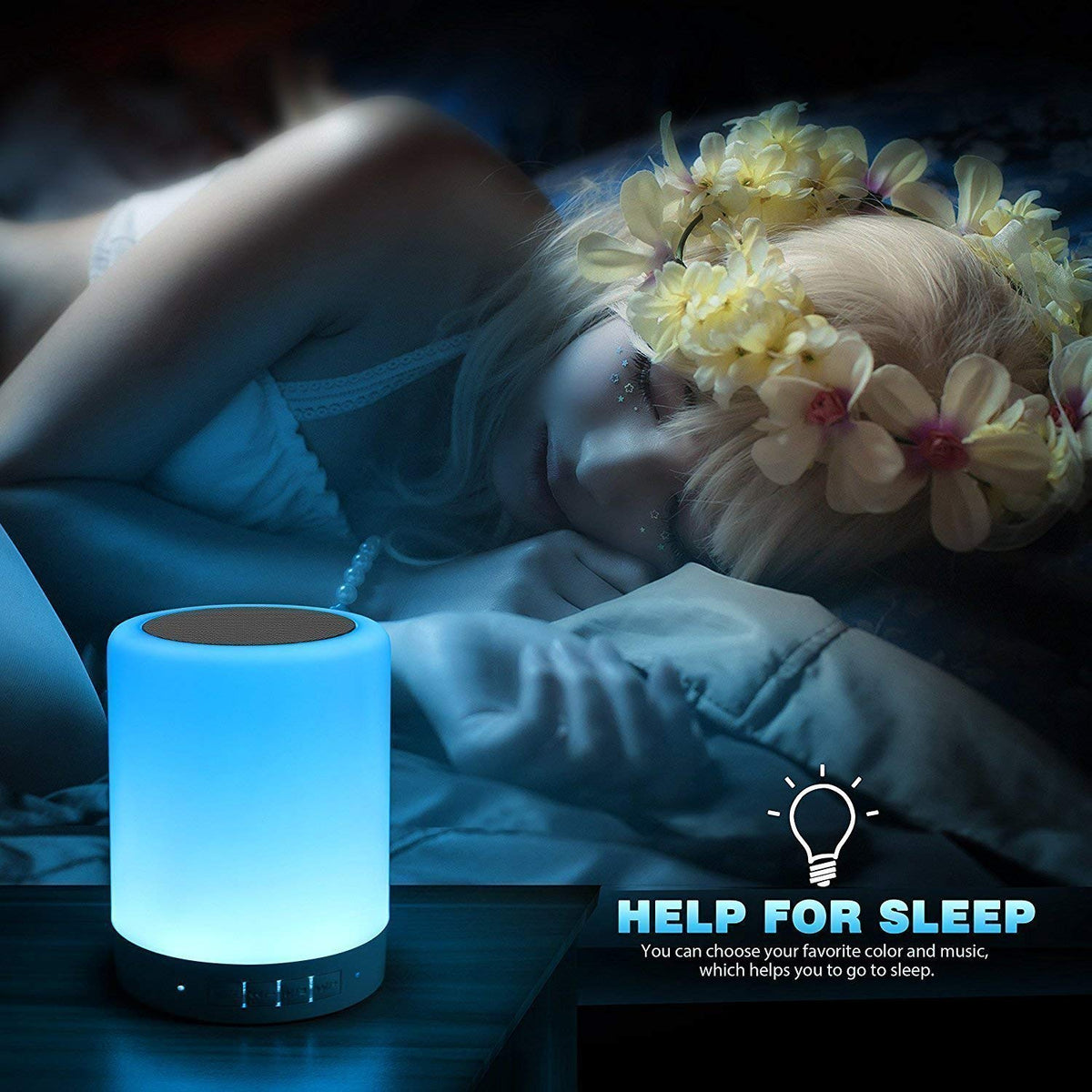 Elecstars Touch Bedside Lamp - with Bluetooth Speaker, Dimmable Color Night Light, with Smart Touch Control - white