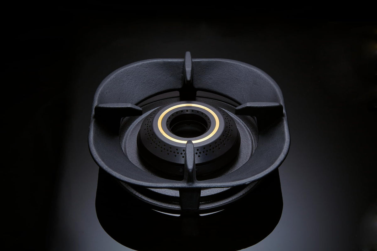 Elica 90cm 5 Burner Auto Ignition Hob | CROWN FLEXI 590 LOTUS IND HD BRASS | SABAF Triple Ring Brass Burners | 8mm Toughened Glass | Windshield Grid | 10-Year Burner Warranty