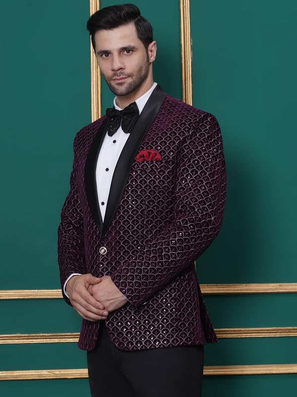 FAVOROSKI Wedding Sequence Blazer Suit for Men | Purple Coat for Men Blazer | Relaxed Fit Blazer for Men Wedding Party | Embroidered Velvet Blazer | Blazer Coat for Men Wedding Party