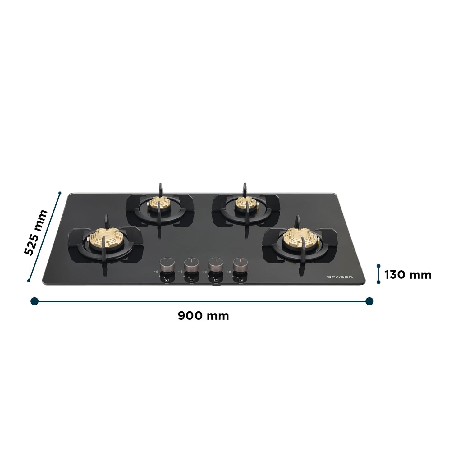 Faber 4 Burner 90Cm HOB |Auto Ignition| HOB PRIME HT904 CRS BR CI AI |Metal Knobs| Cast Iron Pan Support|HOB/Cooktop Hybrid|Black Glass Finish |5 Yrs Warranty On Glass,Valve & 2 Yrs On Burner
