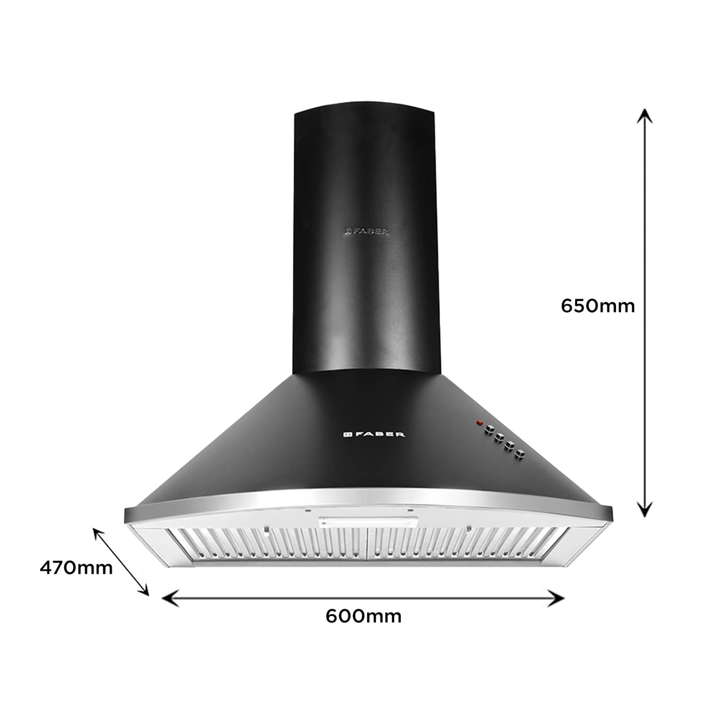 Faber 60 cm 1000 m³/HR Pyramid Kitchen Chimney || 12 year warranty on Motor|| Motor- 240 Watt (HOOD CLASS PRO PB BK LTW 60, Baffle Filters,Black)