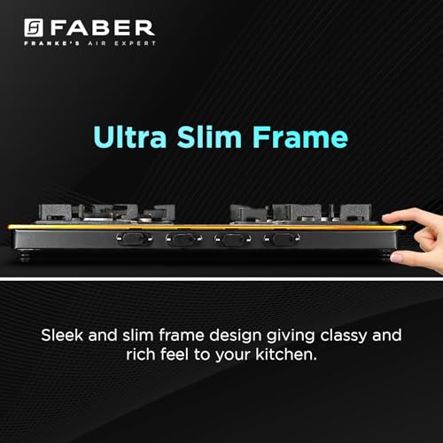 Faber Stylish 4 Brass Burners 69cm Sleek Cooktop |Manual Ignition|MS Powder Coated Pan Support|Black Glass Finish|5 Yrs Warranty Glass & Burners|2 Yrs Comprehensive & Valve| Cooktop Prince Plus 4BB BK