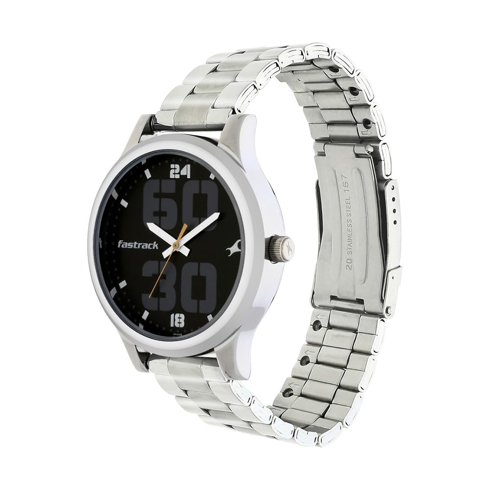 Fastrack Men Bold Quartz Analog Black Dial Stainless Steel Strap Watch for Guys-NS38051SM07
