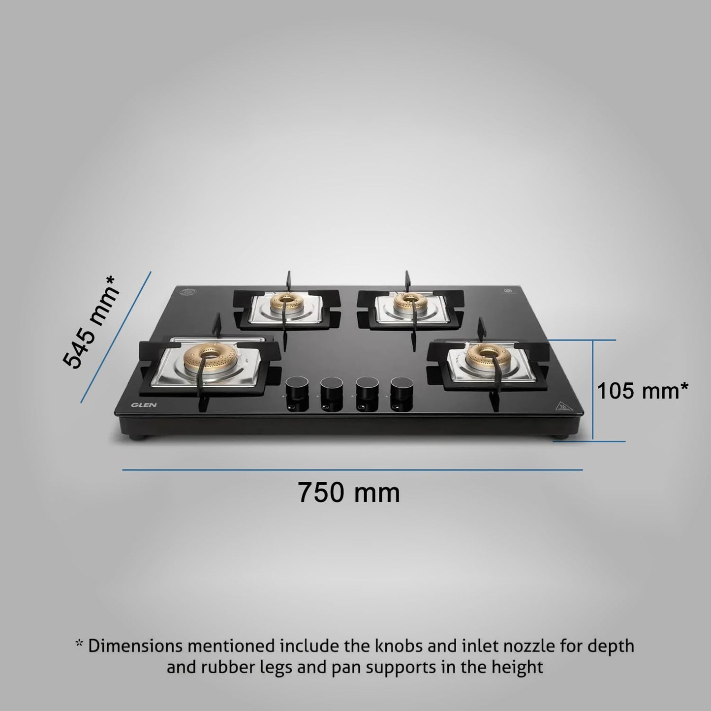 Glen 4 Burner Ultra Slim Auto Ignition Premium Gas Stove | 8 MM Toughened Glass Top | Black | Forged Brass Burners | Warranty 2 Years Standard (BH1074USBL75_1)