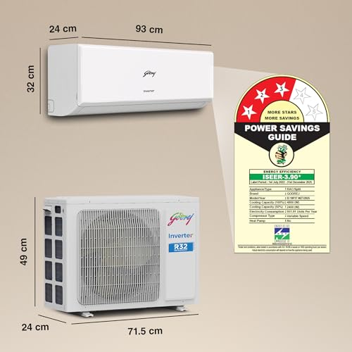 Godrej 1.5 Ton 3 Star, 5 Years Comprehensive Warranty, 5-In-1 Convertible Cooling, Inverter Split AC (Copper, 2025 Model, Heavy duty cooling at 52 °C, AC1.5T EI 18P3T WZT 3S, White)