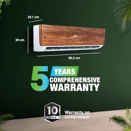 Godrej 1.5 Ton 3 Star, 5 Years Comprehensive Warranty, 5-In-1 Convertible Cooling, Wood Finish, Inverter Split AC (Copper, 4 Way Air Swing, AC 1.5T SIC 18VTC3 WYB TK, Teak Wood)