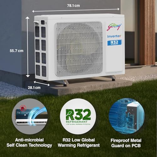 Godrej 2 Ton 3 Star, 5 Years Comprehensive Warranty, 5-In-1 Convertible Cooling, Inverter Split AC (Copper, I-Sense Technology, 2024 Model, AC 2T EI 24IINV3R32 WWR, White)