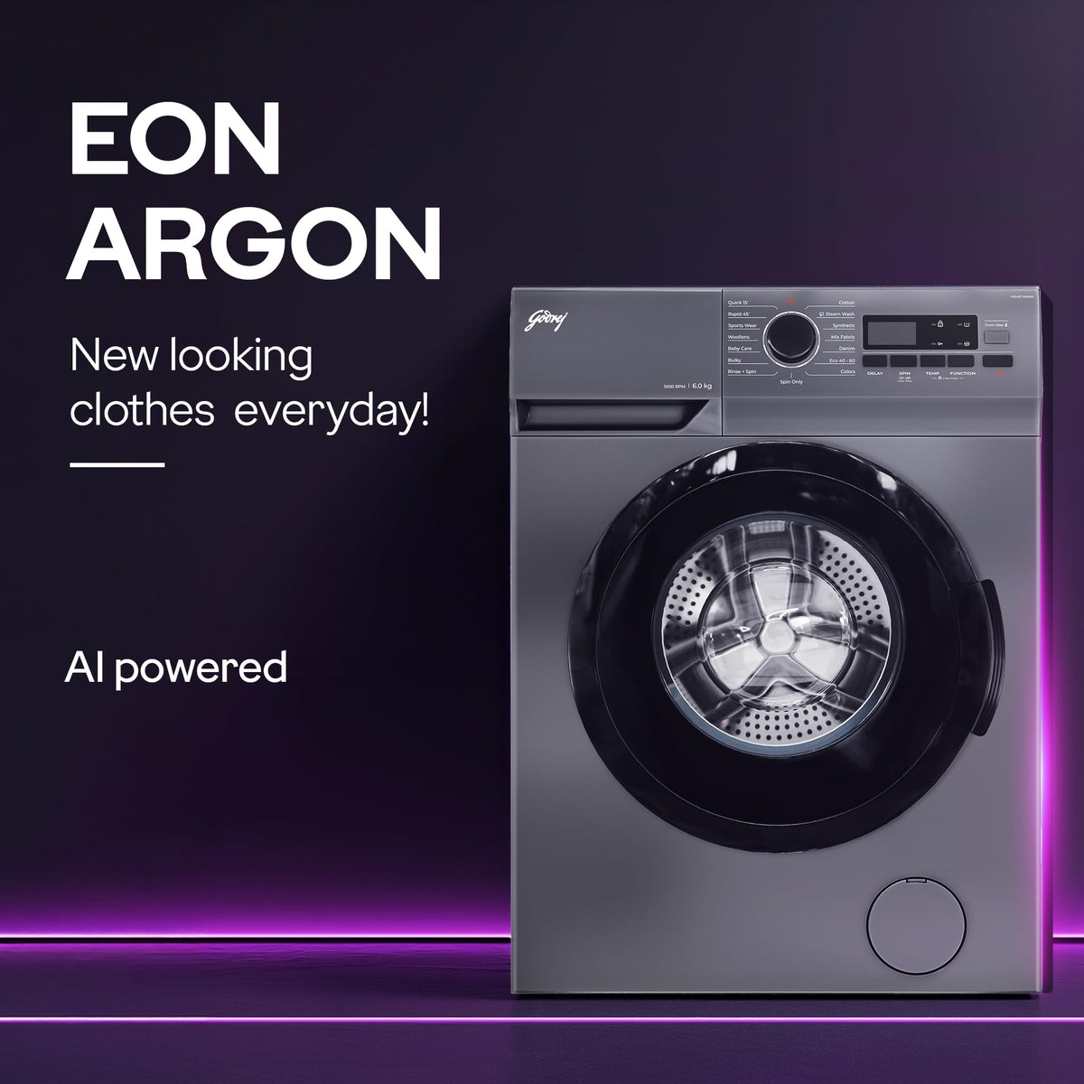 Godrej 6 Kg Eco-Wash With Steam Wash Fully-Automatic Front Load Washing Machine (WFEON ARG 6010 5.0, Silver Stream)