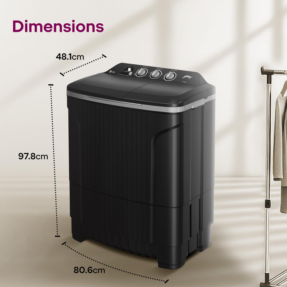 Godrej 8 Kg 5 Star, Wash Upto 8 King Size Bedsheets, 370 W PowerMax Motor, 1440 RPM Spin, Magic Lint Fliter, Semi Automatic Top Load Washing Machine (WSEDGE CLS 80 5.0 EN2 M CSGR, Crystal Grey)