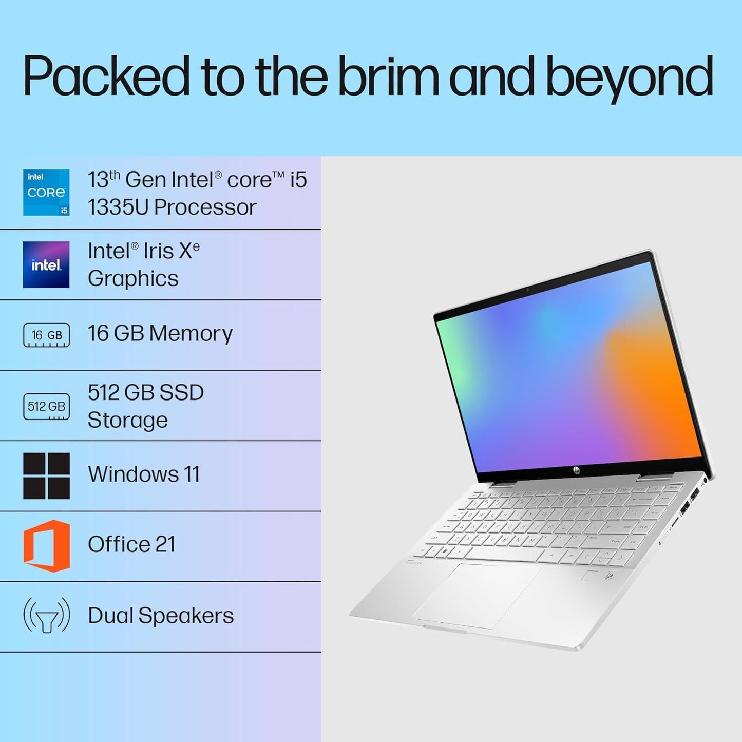 HP Pavilion x360, 13th Gen Intel Core i5-1355U (16GB DDR4, 512GB SSD),Touchscreen, IPS, 14-inch(35.6cm)FHD,Win11, M365 Basic(1year),Office Home24, Silver,1.5kg, Iris Xe, Backlit, 5MP Camera, ek1074TU