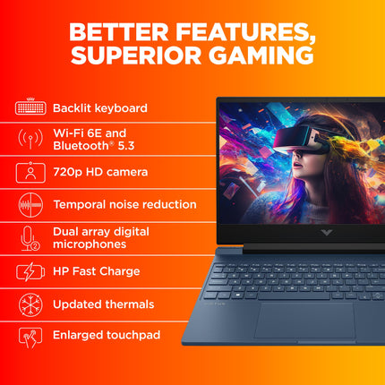 HP Victus, AMD Ryzen 5 5600H, NVIDIA RTX 3050, 16GB DDR4, 512GB SSD (Win11, Office21, Blue, 2.37kg) 144Hz, 9MS, IPS, 15.6-inch(39.6cm) Gaming Laptop, Backlit kb, Enhanced Cooling, fb0106AX/Fb0112AX