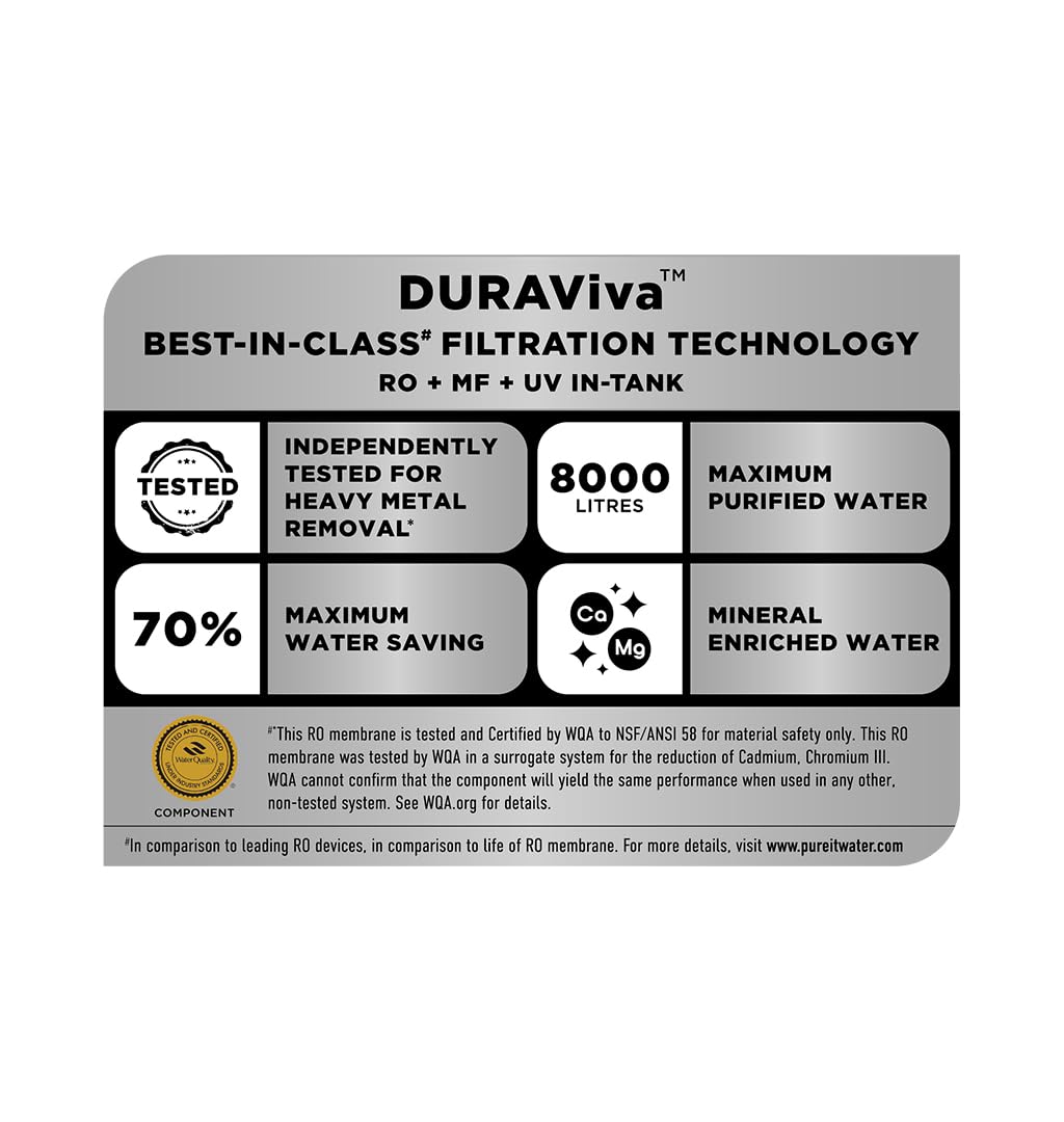 HUL Pureit Revito RO+MF+Mineral+UV in-Tank | INR 3000 Off on Exchange | 7 stage | 7L Capacity | Upto 70% Water Savings | Suitable for Borewell, Tanker & Municipal Water | DURAViva | Magenta