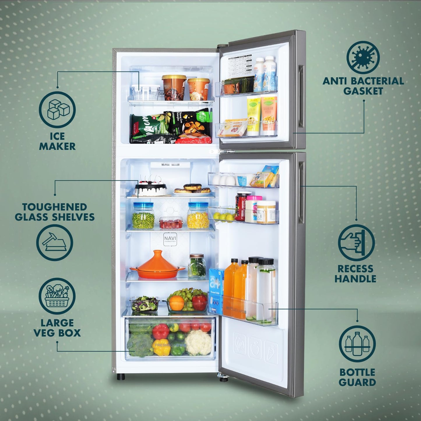 Haier 240 L, 3 Star, 5 In 1 Convertible, Twin Inverter Technology, Frost Free Double Door Refrigerator (HEF-253GS-P, Moon Silver)