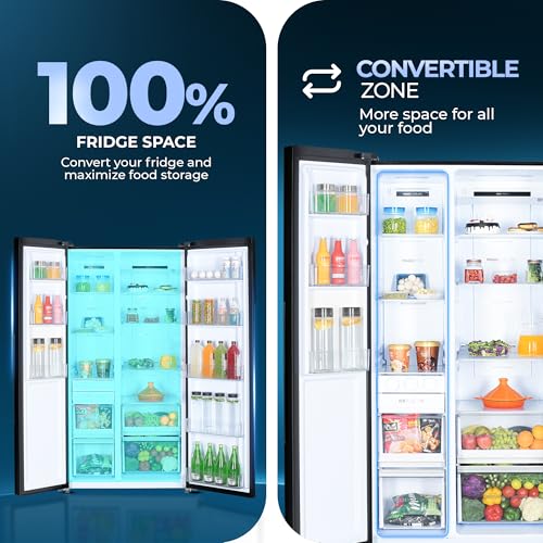 Haier 602 L, 3 Star, 100% Convertible Fridge Space, Expert Inverter, Frost Free Side by Side Refrigerator, (HRS-682KS, Black Steel)