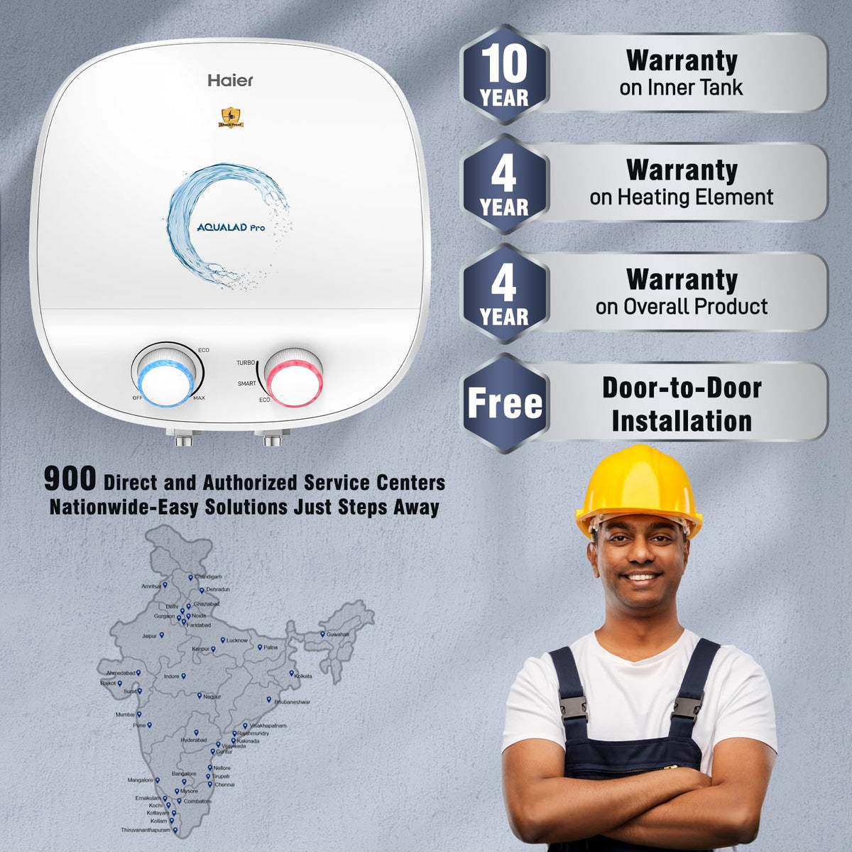 Haier Aqualad Pro Geyser 25 Litre 5 Star 1-3KW Adjustable Storage Water Geyser |Free Installation&Flexi Pipe| Warranty 10 Yr on Tank |Dual Control Knob |Shockproof Tech |Glassline Tank |9-Level Safety