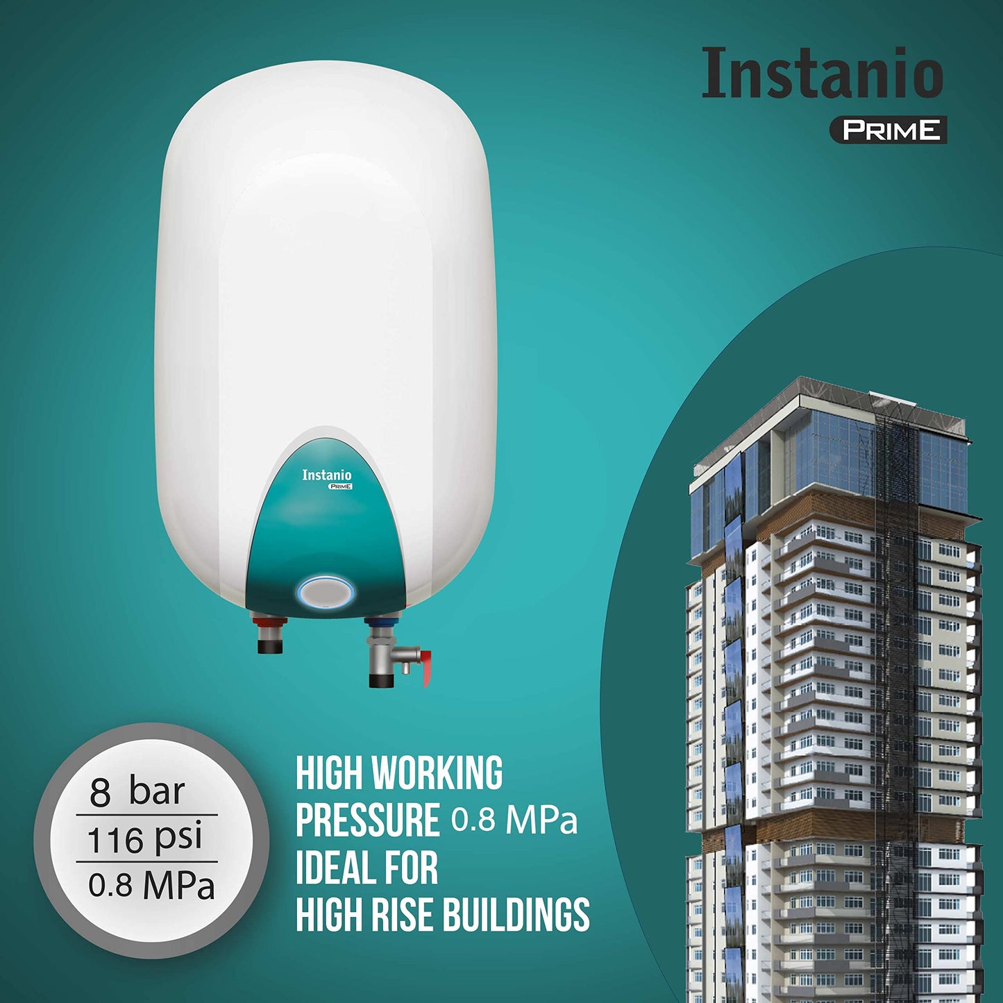 Havells Instanio Prime 15 Litre Storage Water Heater (Geyser) | Temp. Sensing Color Changing LED Indicator | Glass Coated Anti Rust Tank | Warranty: 5 Year on Tank | High Rise Compatible (White Blue)