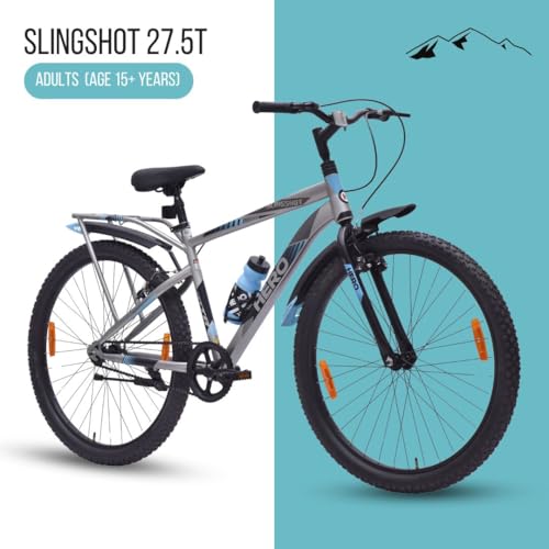 Hero Slingshot 27.5T Mountain Bicycle for Mens | Rigid Suspension | Internal Carrier | Ideal for Adult (Grey-Blue),18 inches