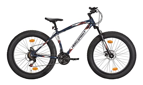 Hero Smart Fit 26T Fat tyre MTB/City Cycle | 21 Speed Shimano Gears with Front Suspension and Dual disc Brakes | Navy Blue |Ideal Age 12+ Years for Men and Women