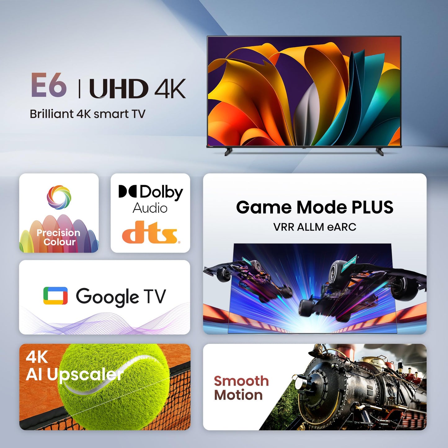 Hisense 108 cm (43 inches) E6N Series 4K Ultra HD Smart LED Google TV 43E6N (Black)