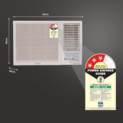 Hitachi 1.5 Ton Class 3 Star Window Inverter AC (100% Copper, 100% cooling at 43° Celsius, RAW318HHEO, White)