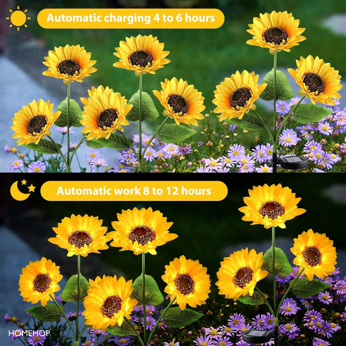 Homehop Solar Light Outdoor 30 Led 3 Sunflowers in One Plant for Garden, Outdoor, Home, Pathway, Balcony, Landscape, Automatic On/Off Decorative Lamp (ABS Pack of 1)