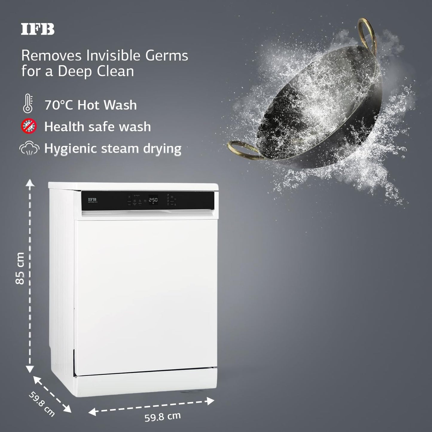 IFB 14 Place Settings 70 degree Hot wash Dishwasher (Neptune FX14, White, 360 Degree Spray Arm, Washes from Kadhai to Crockery)