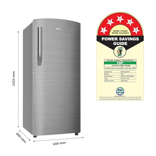 IFB 206L 5 Star Direct Cool Single Door Refrigerator (IFBDC-2325DBSE, Brush Grey, Advanced Inverter Compressor, Extraordinary Storage with Humidity Controller)