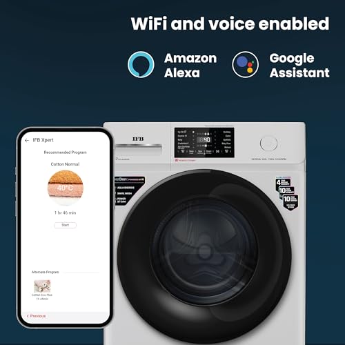IFB 7 Kg 5 Star Powered by AI with 9 Swirl Wash, WiFi, Fully Automatic Front Load Washing Machine (SERENA GXN 7012, Steam Refresh Program with Eco Inverter, Grey)