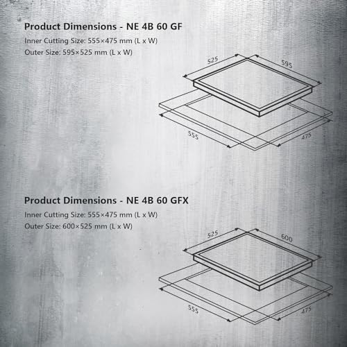 KAFF | 60CM 4 Burners Built-in Hob/Hobtop For Modular kitchen | Auto Electric Ignition | Italian Burner, Enamelled Matt Finish | Easy Grip Knobs | 8 MM Toughened Glass | Black | NE4B60GFX