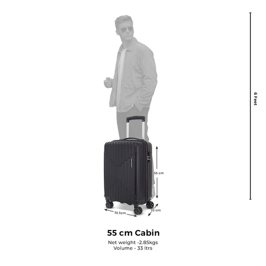 KAMILIANT by American Tourister Cabin Savvy 55 Cms Small (PP) Hard Sided 8 Wheels Spinner Luggage/Suitcase/Trolley Bag (Black) (Double Wheel)